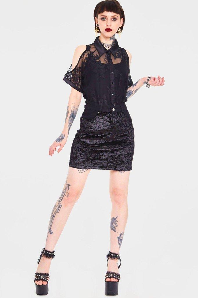 Glam Rock Velvet Mini Skirt-Jawbreaker-Dark Fashion Clothing