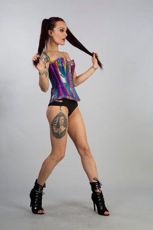 Glamour Overbust Lace Up Corset In Rainbow Snakeskin PVC-Burleska-Dark Fashion Clothing