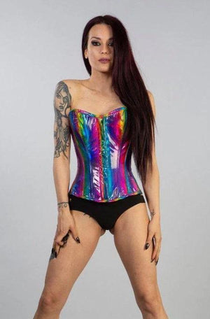 Glamour Overbust Lace Up Corset In Rainbow Snakeskin PVC-Burleska-Dark Fashion Clothing