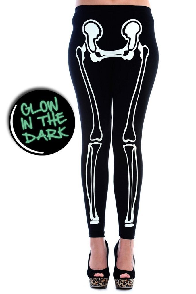 Glow In The Dark Skeleton Leggings-Banned-Dark Fashion Clothing
