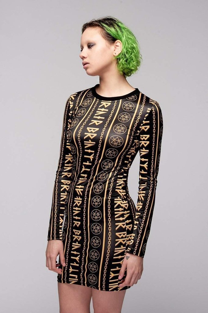 Gold Rune Dress-Long Clothing-Dark Fashion Clothing