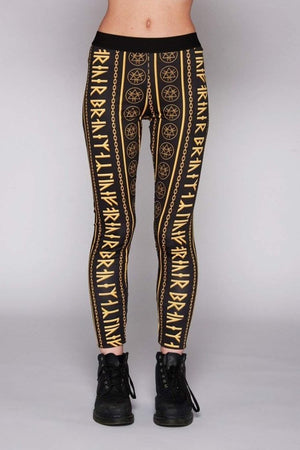 Gold Rune Leggings-Long Clothing-Dark Fashion Clothing