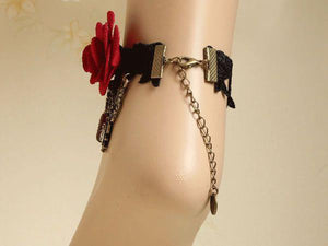 Goth Anklet - Lace With Rose-Badboy-Dark Fashion Clothing