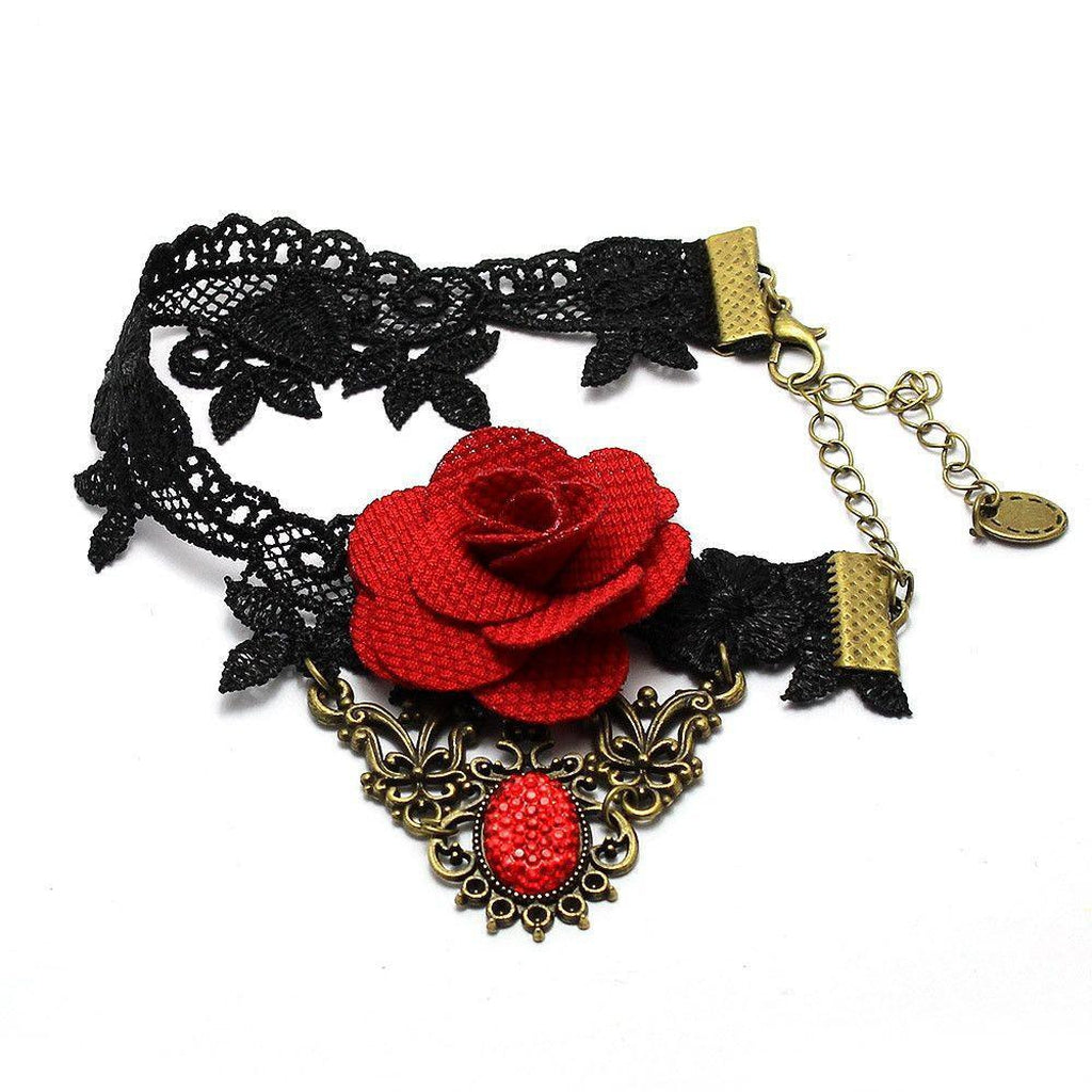 Goth Anklet - Lace With Rose-Badboy-Dark Fashion Clothing