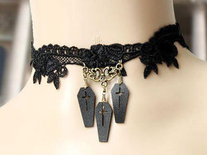 Goth Black Necklace With Coffin Charms-Badboy-Dark Fashion Clothing