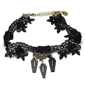 Goth Black Necklace With Coffin Charms-Badboy-Dark Fashion Clothing