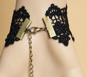 Goth Lace Bracelet With Red Stones And Ring-Badboy-Dark Fashion Clothing