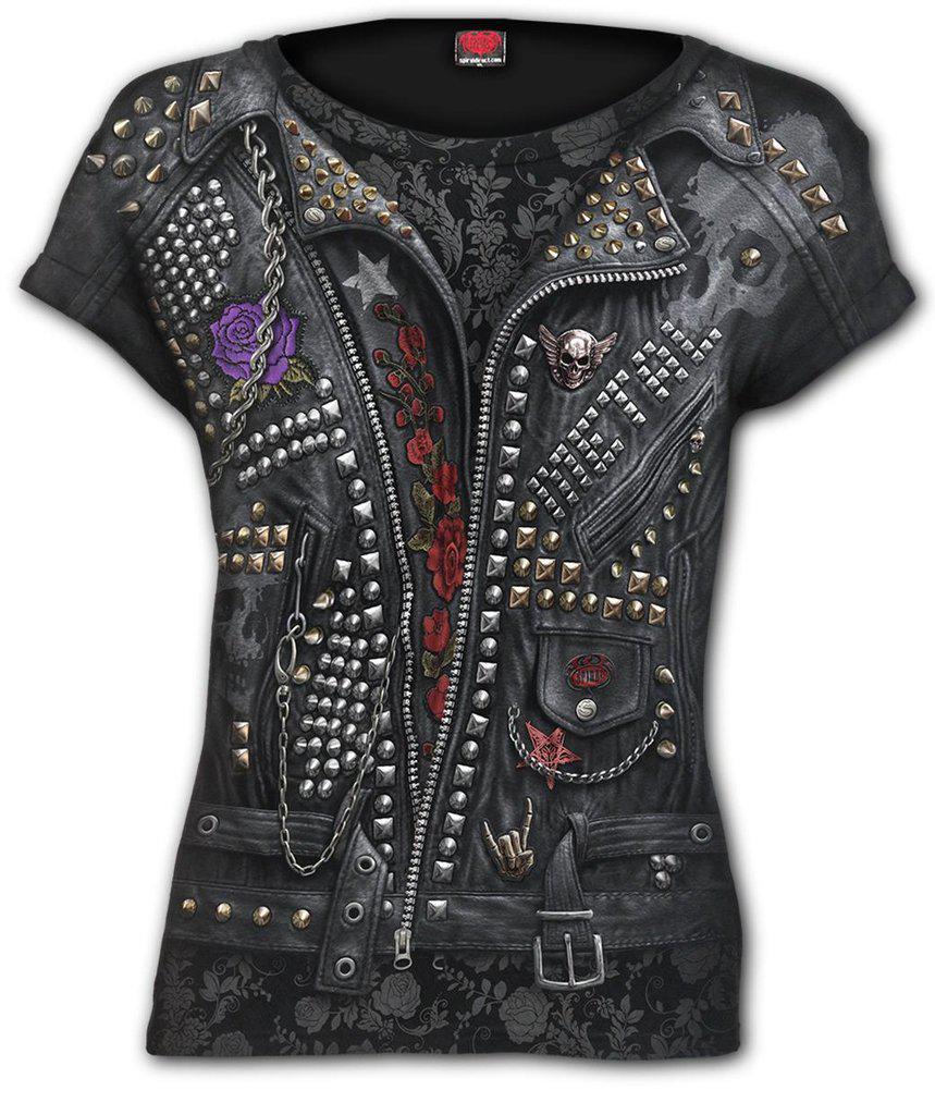 Goth Metal - Allover Cap Sleeve Top Black-Spiral-Dark Fashion Clothing