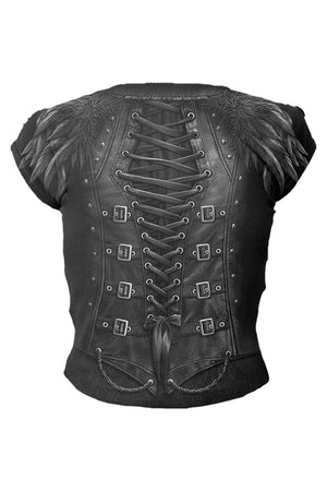 Gothess Wrap - Allover Cap Sleeve Top Black-Spiral-Dark Fashion Clothing