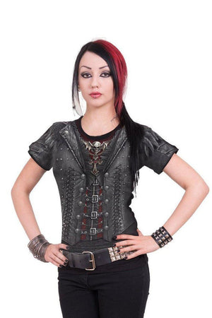 Gothess Wrap - Allover Cap Sleeve Top Black-Spiral-Dark Fashion Clothing