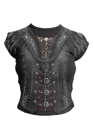 Gothess Wrap - Allover Cap Sleeve Top Black-Spiral-Dark Fashion Clothing