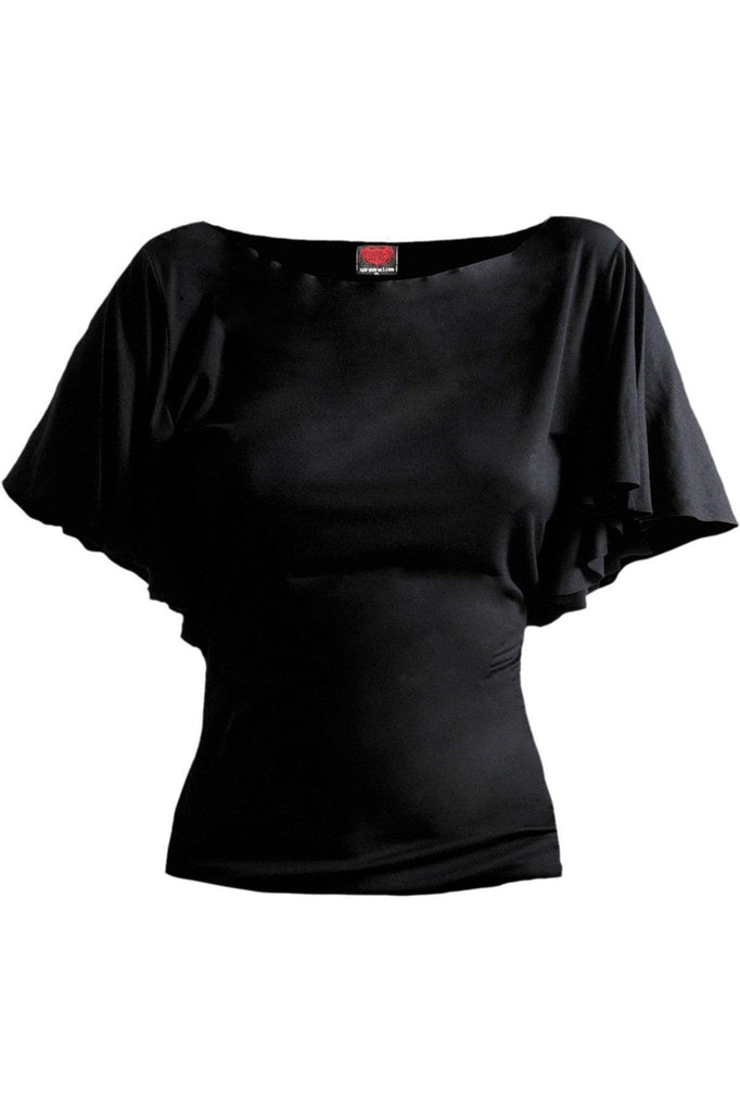Gothic Elegance - Boat Neck Bat Sleeve Top Black-Spiral-Dark Fashion Clothing