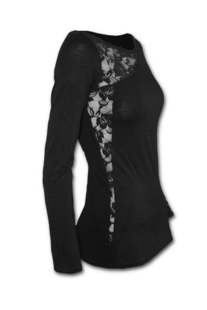 Gothic Elegance - Lace One Shoulder Top Black-Spiral-Dark Fashion Clothing