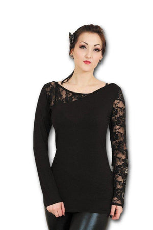 Gothic Elegance - Lace One Shoulder Top Black-Spiral-Dark Fashion Clothing