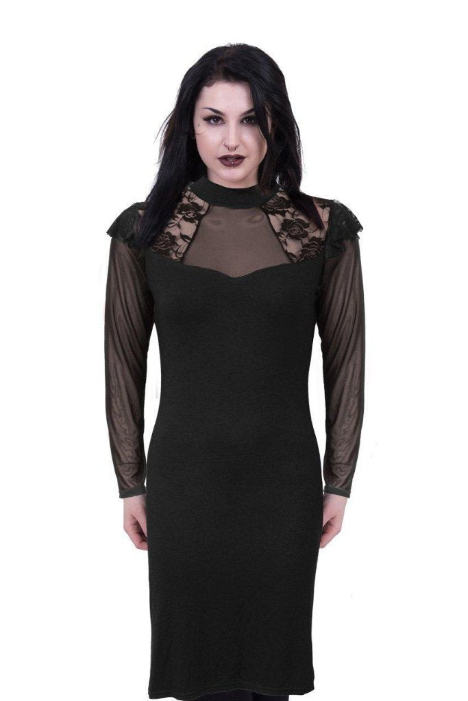 Gothic Elegance - Lace Shoulder Corset Dress-Spiral-Dark Fashion Clothing