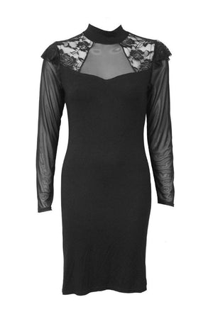 Gothic Elegance - Lace Shoulder Corset Dress-Spiral-Dark Fashion Clothing