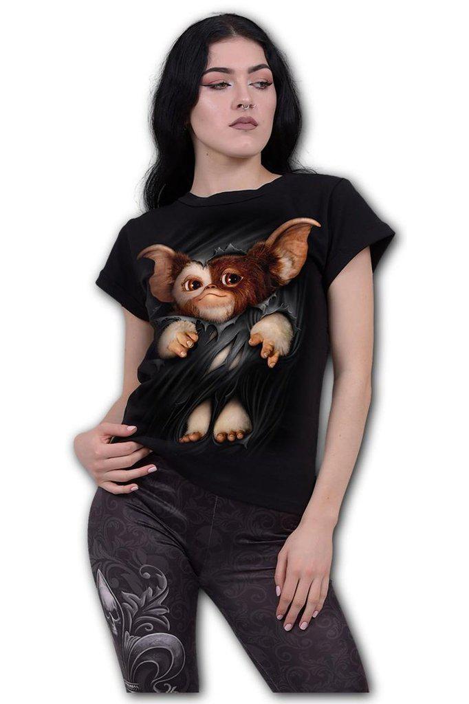 Gremlins - Gizmo - Boatneck Cap Sleeve Top Black-Spiral-Dark Fashion Clothing