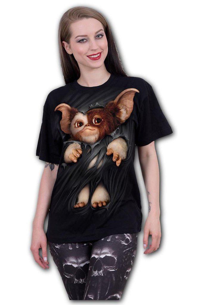 Gremlins - Gizmo - Front Print T-Shirt Black-Spiral-Dark Fashion Clothing