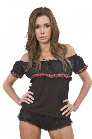 Gypsy Black Cotton Gothic Top With Frill-Burleska-Dark Fashion Clothing