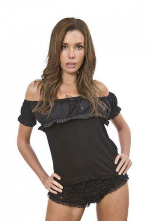 Gypsy Black Cotton Gothic Top With Frill-Burleska-Dark Fashion Clothing