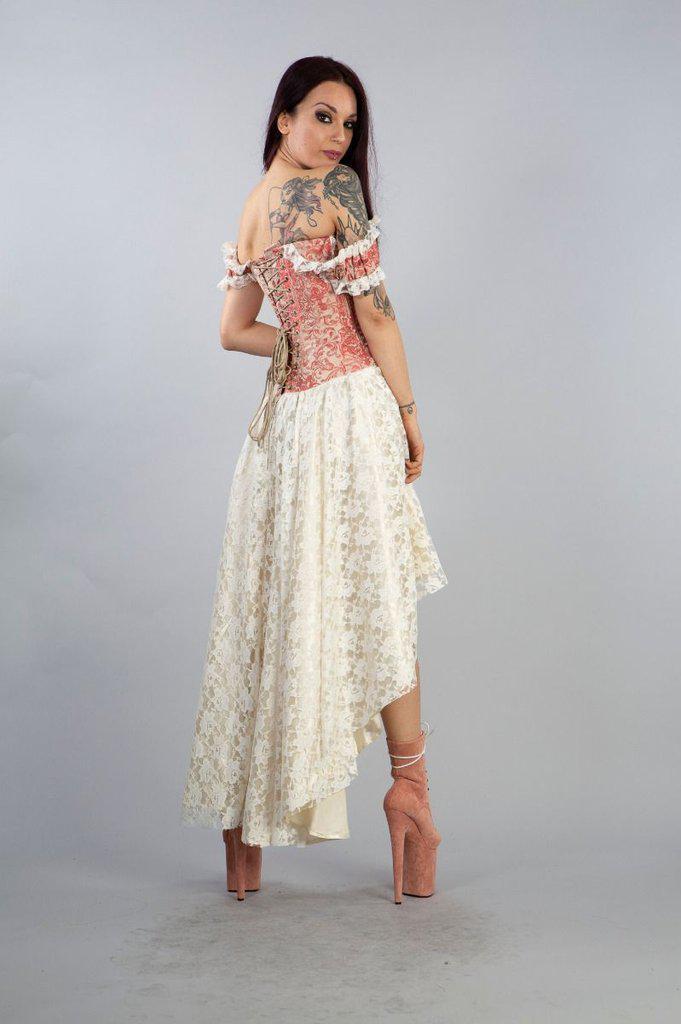 Gypsy High Low Victorian Corset Dress In Coral Cream Jacquard-Burleska-Dark Fashion Clothing