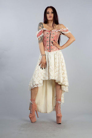 Gypsy High Low Victorian Corset Dress In Coral Cream Jacquard-Burleska-Dark Fashion Clothing