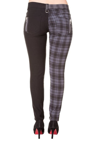 Half Black Half Check Skinny Jeans-Banned-Dark Fashion Clothing