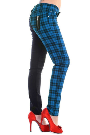 Half Black Half Check Skinny Jeans-Banned-Dark Fashion Clothing