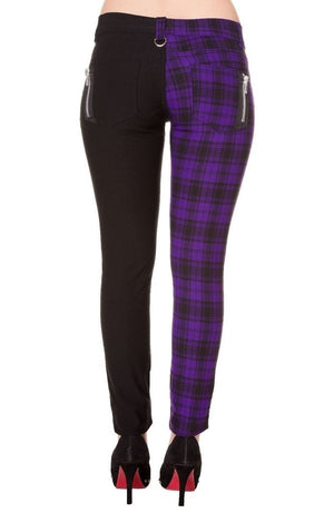 Half Black Half Check Skinny Jeans-Banned-Dark Fashion Clothing