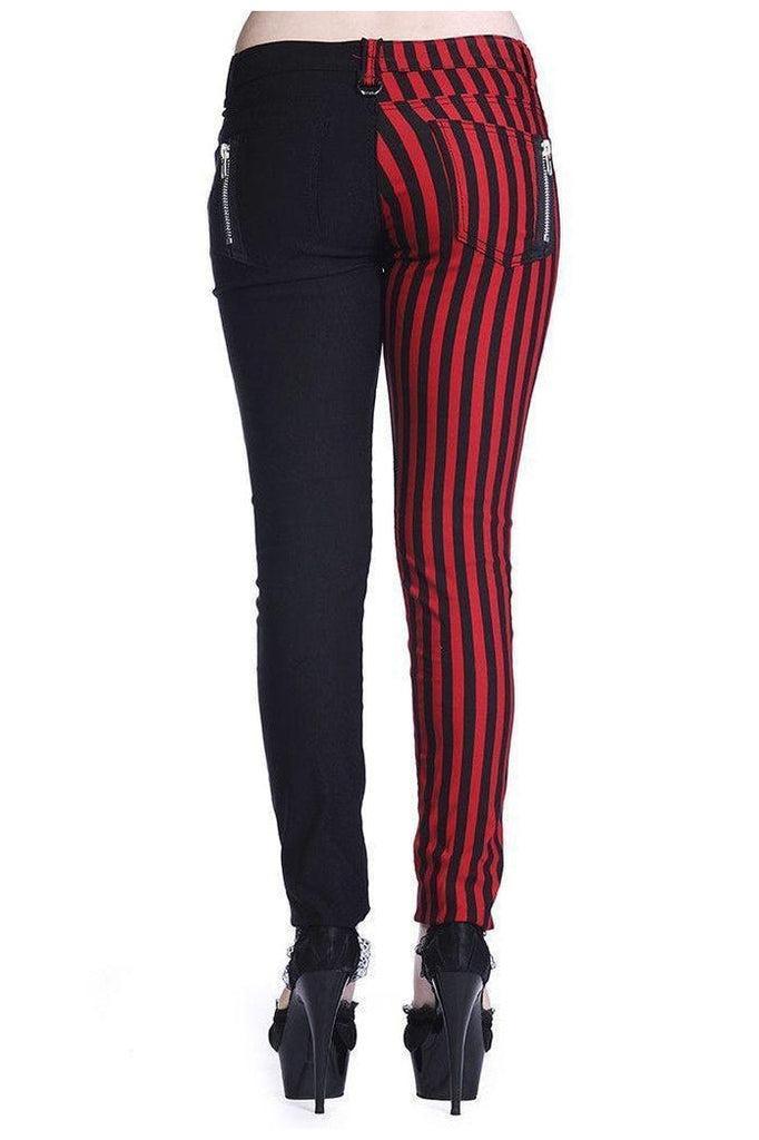 Half Black Half Striped Trousers-Banned-Dark Fashion Clothing