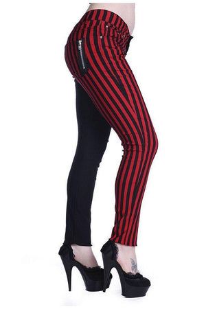 Half Black Half Striped Trousers-Banned-Dark Fashion Clothing