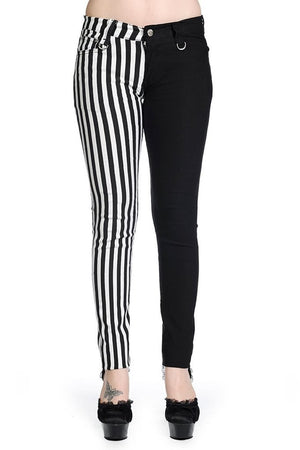 Half Black Half Striped Trousers-Banned-Dark Fashion Clothing