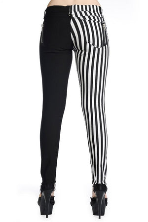 Half Black Half Striped Trousers-Banned-Dark Fashion Clothing