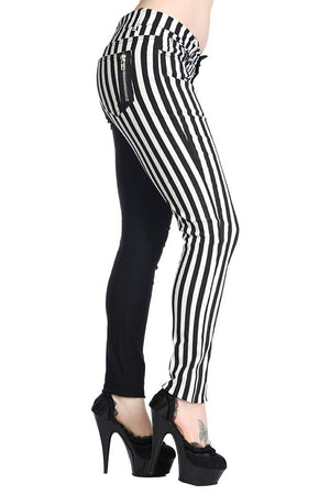 Half Black Half Striped Trousers-Banned-Dark Fashion Clothing