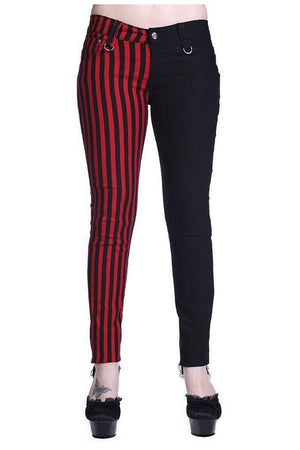 Half Black Half Striped Trousers-Banned-Dark Fashion Clothing