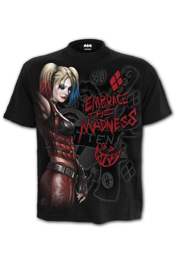 Harley Quinn - Embrace Madness - Front Print T-Shirt Black-Spiral-Dark Fashion Clothing