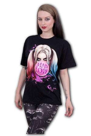 Harley Quinn - Mad Love - Front Print T-Shirt Black-Spiral-Dark Fashion Clothing