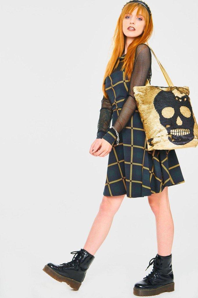 Head In The Clouds Plaid Overall Dress-Jawbreaker-Dark Fashion Clothing