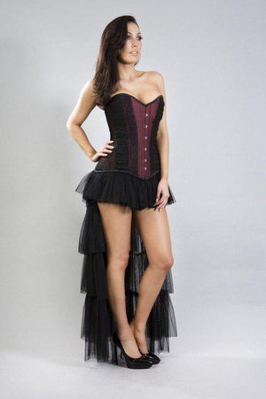 Helena Overbust Long Line Corset In Taffeta & Black Lace And Chiffon-Burleska-Dark Fashion Clothing