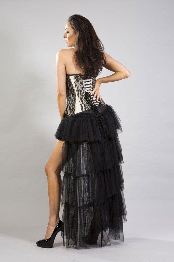 Helena Overbust Long Line Corset In Taffeta & Black Lace And Chiffon-Burleska-Dark Fashion Clothing