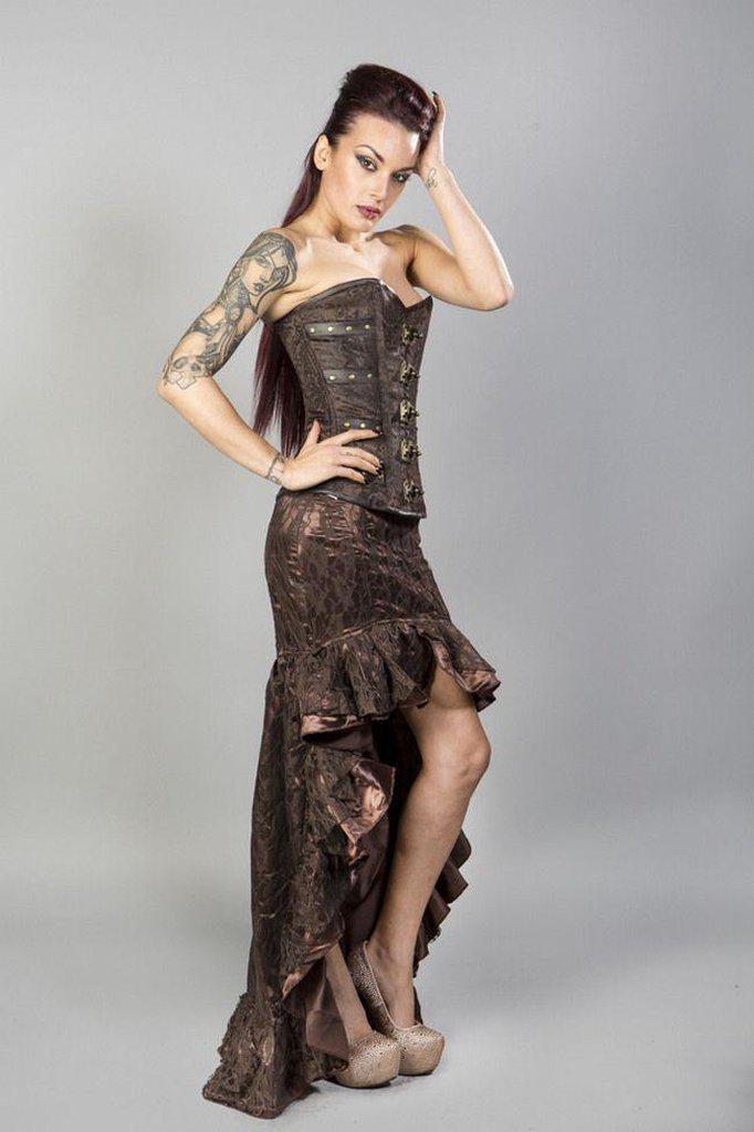 Helena Skirt In Satin & Lace Overlay-Burleska-Dark Fashion Clothing