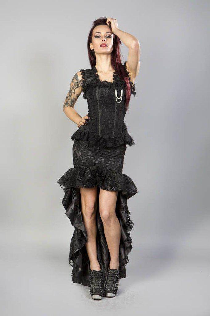 Helena Skirt In Satin & Lace Overlay-Burleska-Dark Fashion Clothing