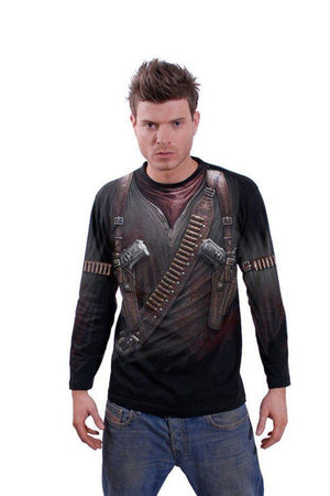 Holster Wrap - Allover Longsleeve T-Shirt Black-Spiral-Dark Fashion Clothing