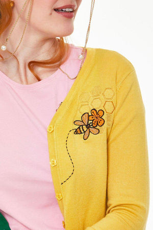 Honey Bee Embroidered Cardigan-Voodoo Vixen-Dark Fashion Clothing