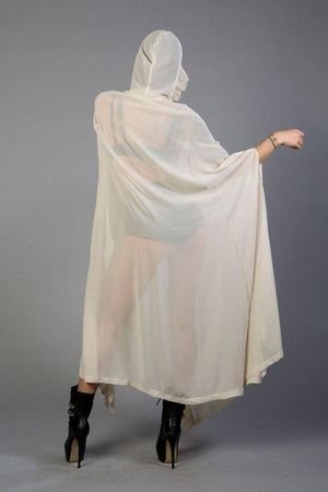 Hooded Gothic Victorian Cape In Cream Chiffon-Burleska-Dark Fashion Clothing