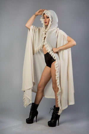 Hooded Gothic Victorian Cape In Cream Chiffon-Burleska-Dark Fashion Clothing