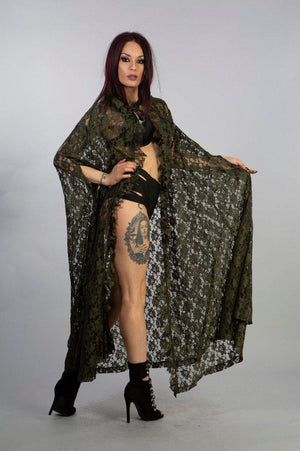 Hooded Gothic Victorian Cape In Lace-Burleska-Dark Fashion Clothing