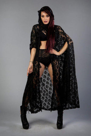 Hooded Gothic Victorian Cape In Lace-Burleska-Dark Fashion Clothing