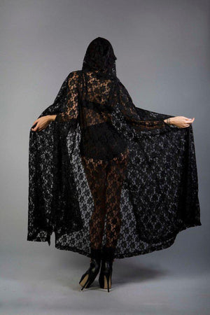 Hooded Gothic Victorian Cape In Lace-Burleska-Dark Fashion Clothing