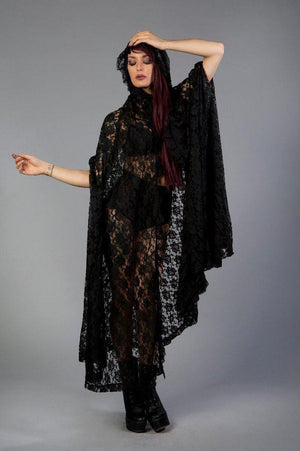 Hooded Gothic Victorian Cape In Lace-Burleska-Dark Fashion Clothing